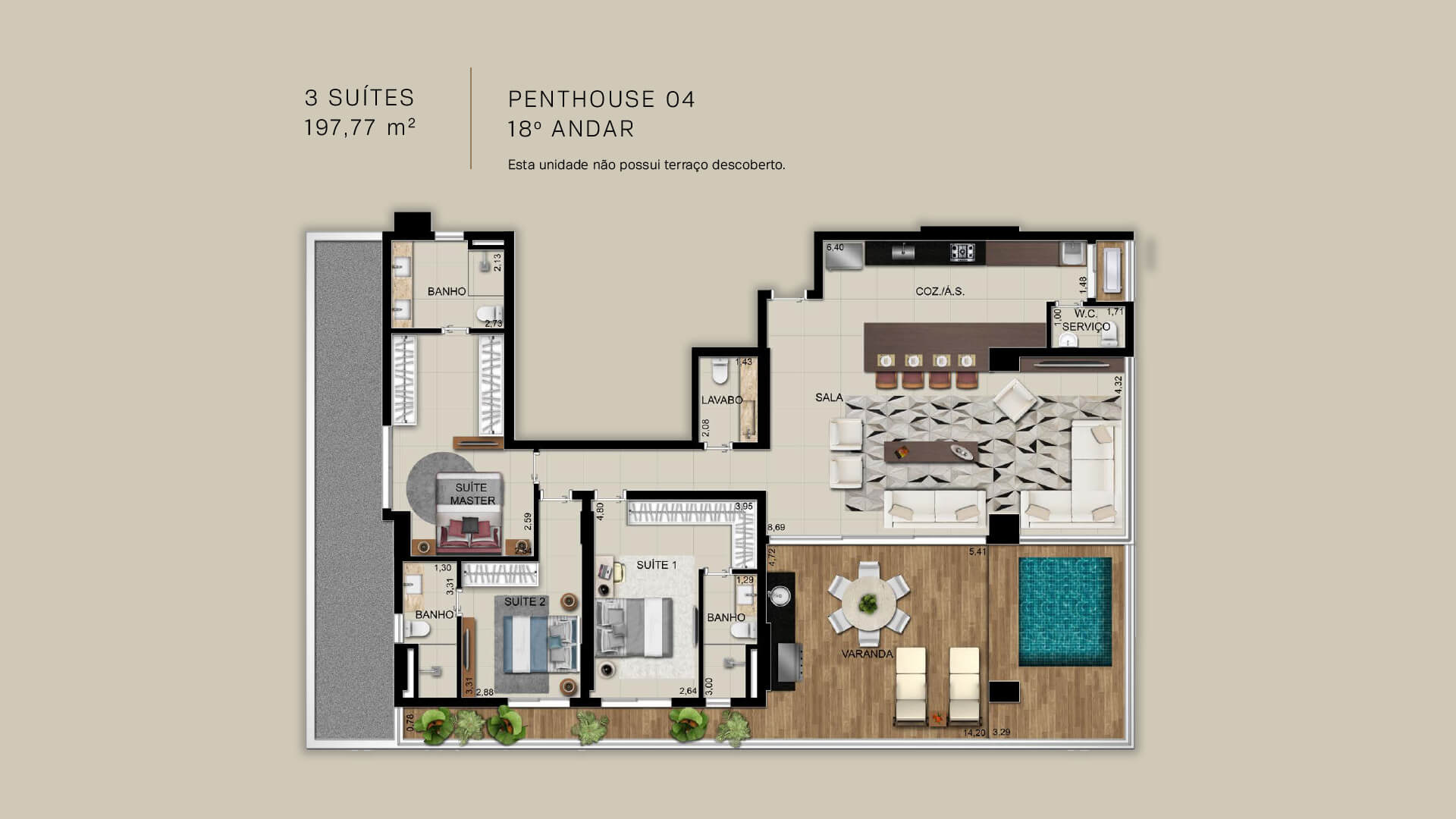 PENTHOUSE 04 - 3 SUÍTES 197,77 m²